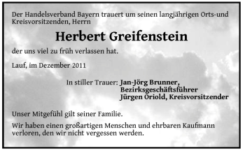 Traueranzeige von Herbert Greifenstein von Pegnitz-Zeitung